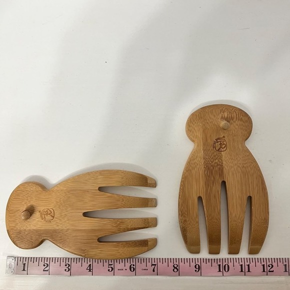 Totally Bamboo Salad Hands 2 Pieces Toss Mix Serve Natural Wood Farmhouse - Picture 10 of 10